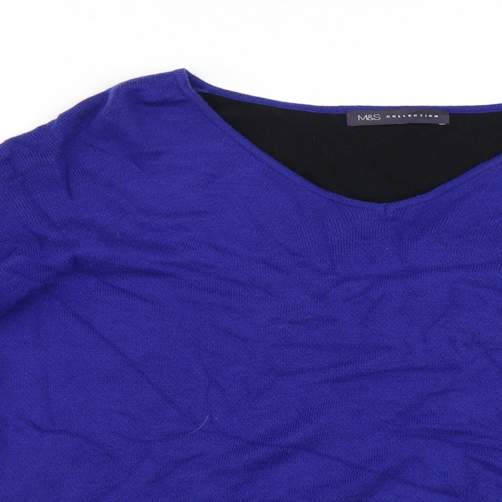 Marks and Spencer Womens Blue Houndstooth  Henley Jumper Size 12