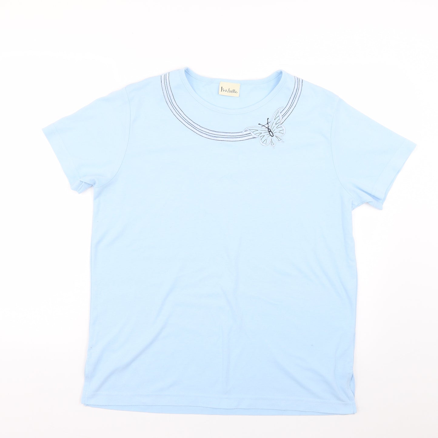 isabelle Womens Blue Geometric  Basic T-Shirt Size M