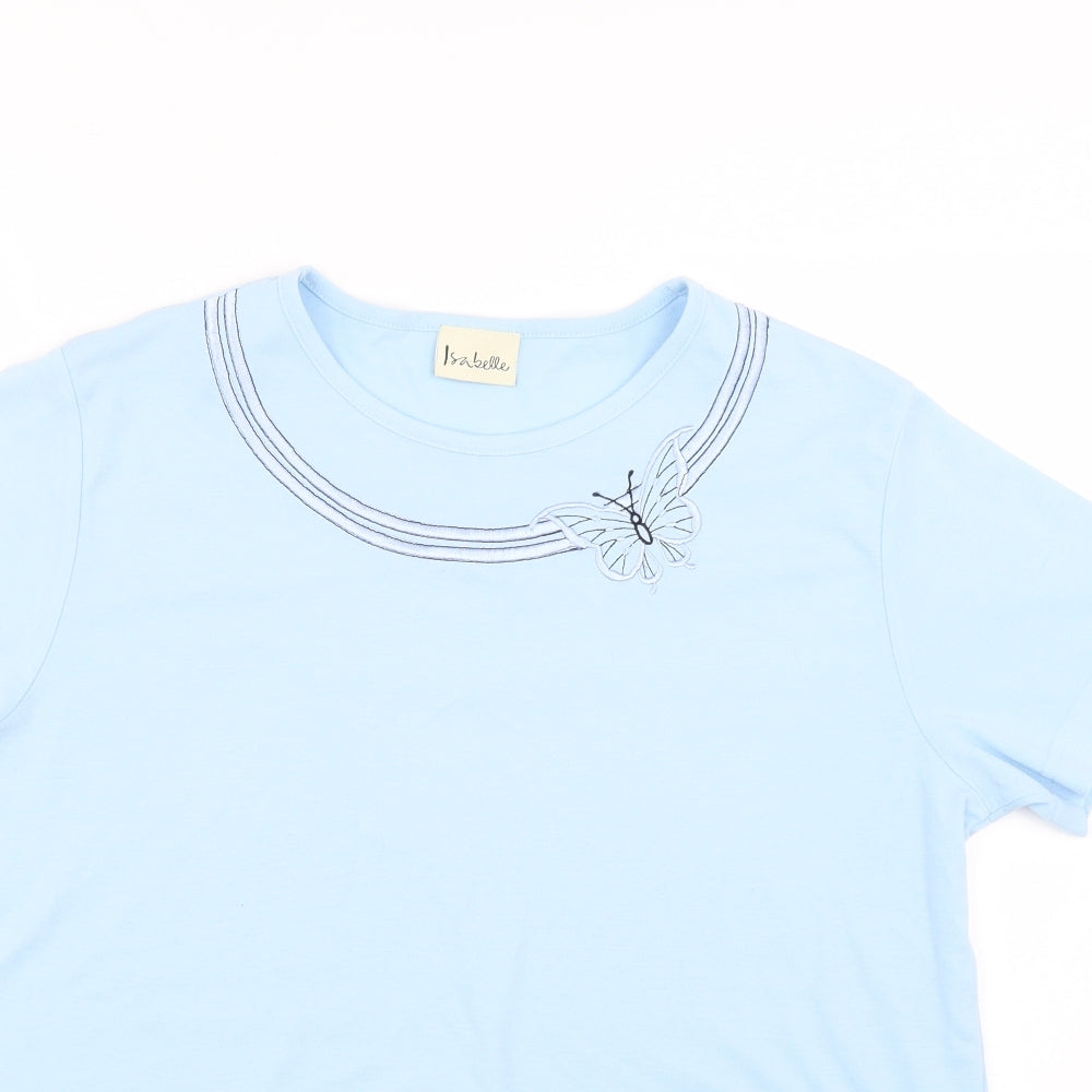 isabelle Womens Blue Geometric  Basic T-Shirt Size M