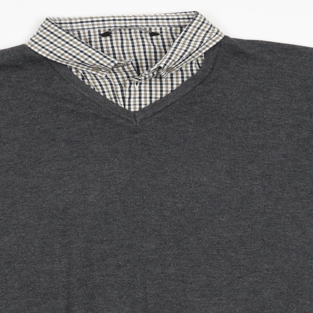 Gerorge Mens Grey   Pullover Jumper Size S  - Mock Shirt Underneath