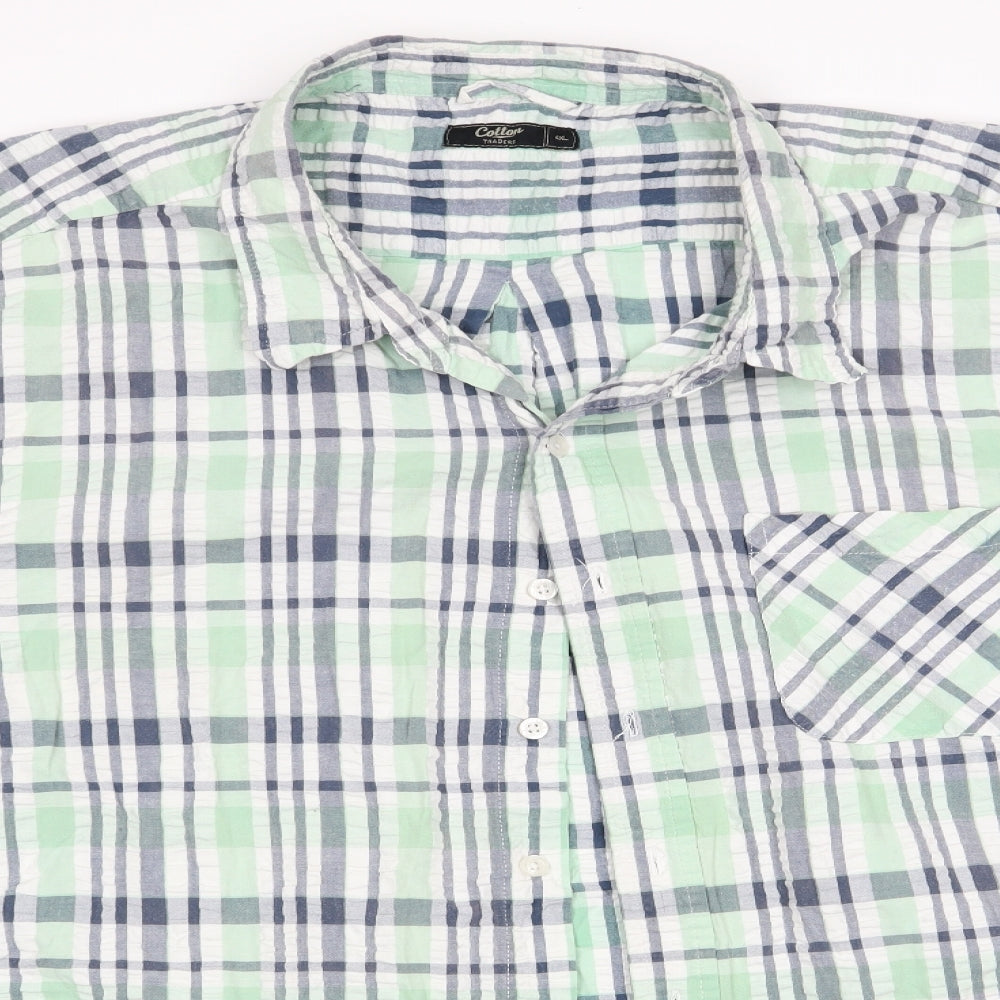 Cotton Traders Mens Green Check   Button-Up Size 4XL