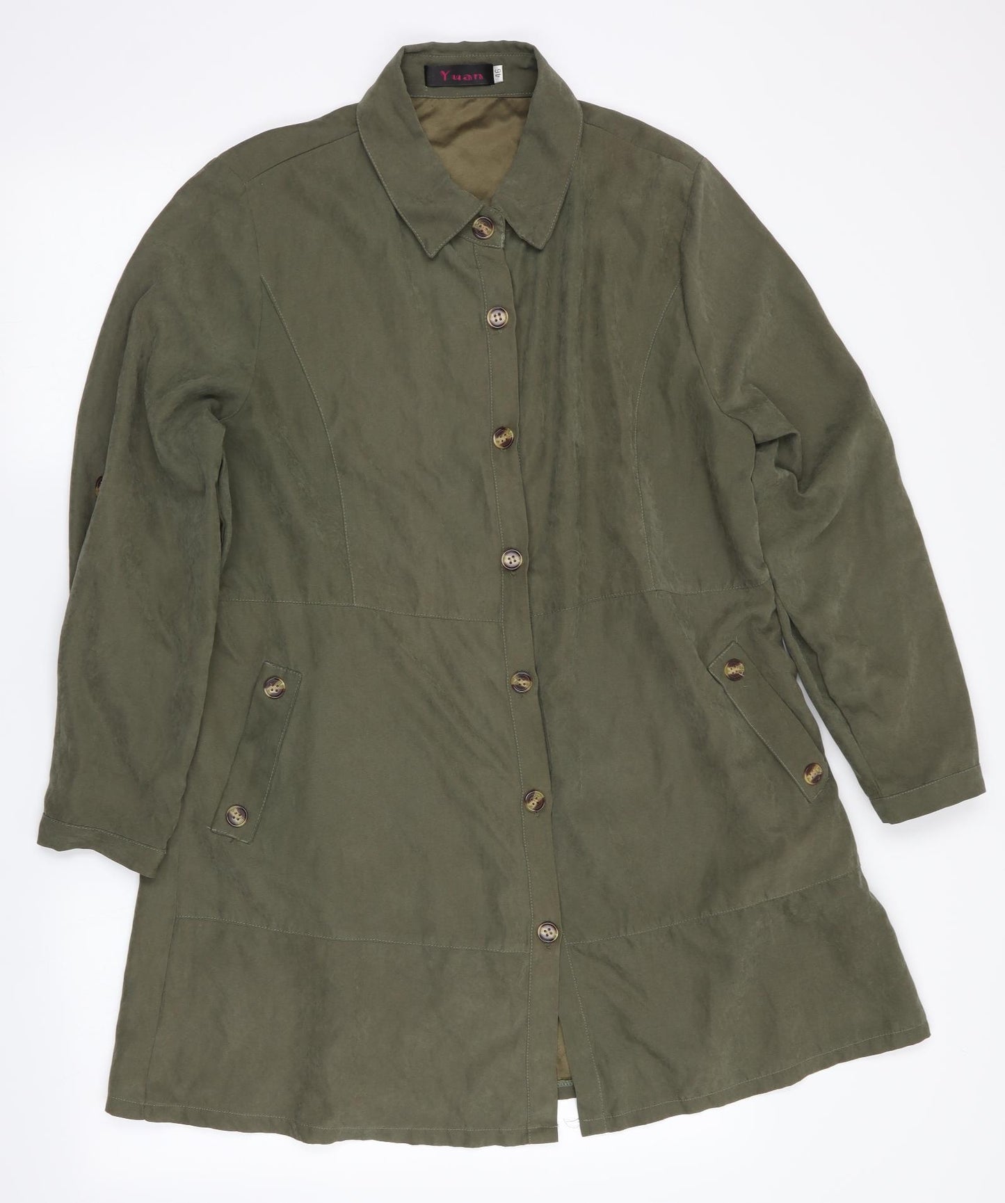 Yuan Womens Green   Overcoat Coat Size 18  - Suede Effect