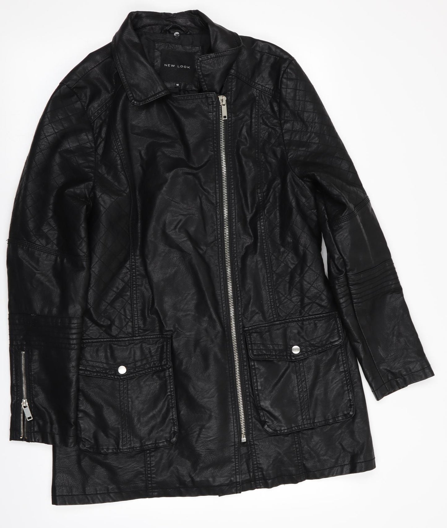 New Look Womens Black   Jacket Coat Size 16  - Leather Effect