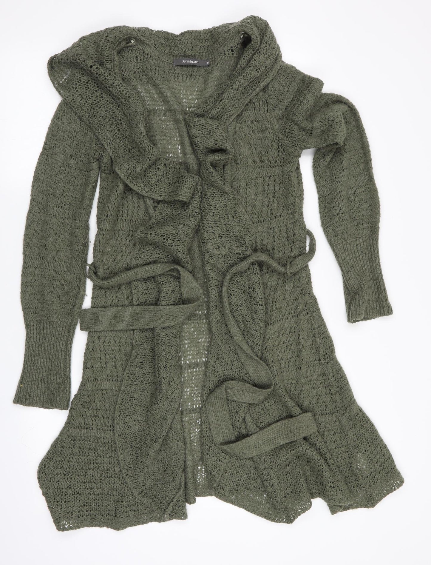 River Island Womens Green   Cardigan Jumper Size 10  - Collared Waterfall Cardigan