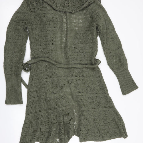 River Island Womens Green   Cardigan Jumper Size 10  - Collared Waterfall Cardigan