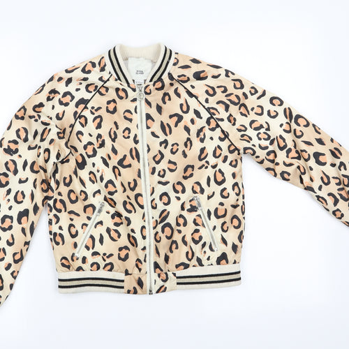 River Island Girls Orange Animal Print  Bomber Jacket Coat Size 9-10 Years  - Glitter effect ribbing