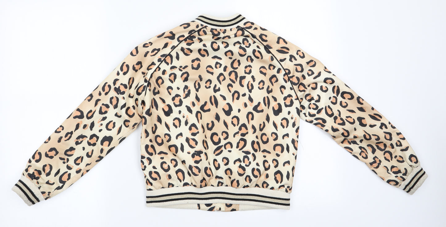 River Island Girls Orange Animal Print  Bomber Jacket Coat Size 9-10 Years  - Glitter effect ribbing