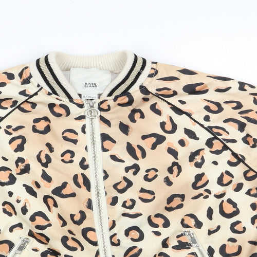 River Island Girls Orange Animal Print  Bomber Jacket Coat Size 9-10 Years  - Glitter effect ribbing