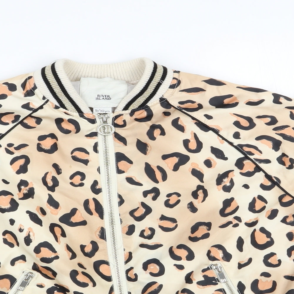 River Island Girls Orange Animal Print  Bomber Jacket Coat Size 9-10 Years  - Glitter effect ribbing