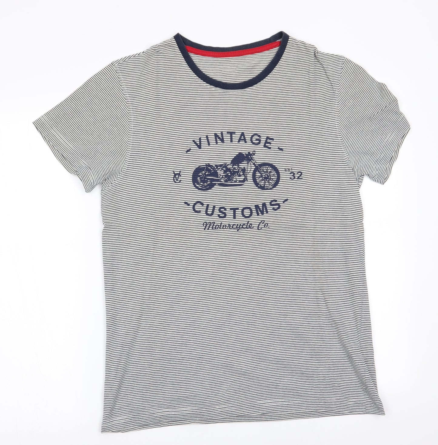 Florence and Fred Mens Blue Striped   Pyjama Top Size S  - Motorcycle