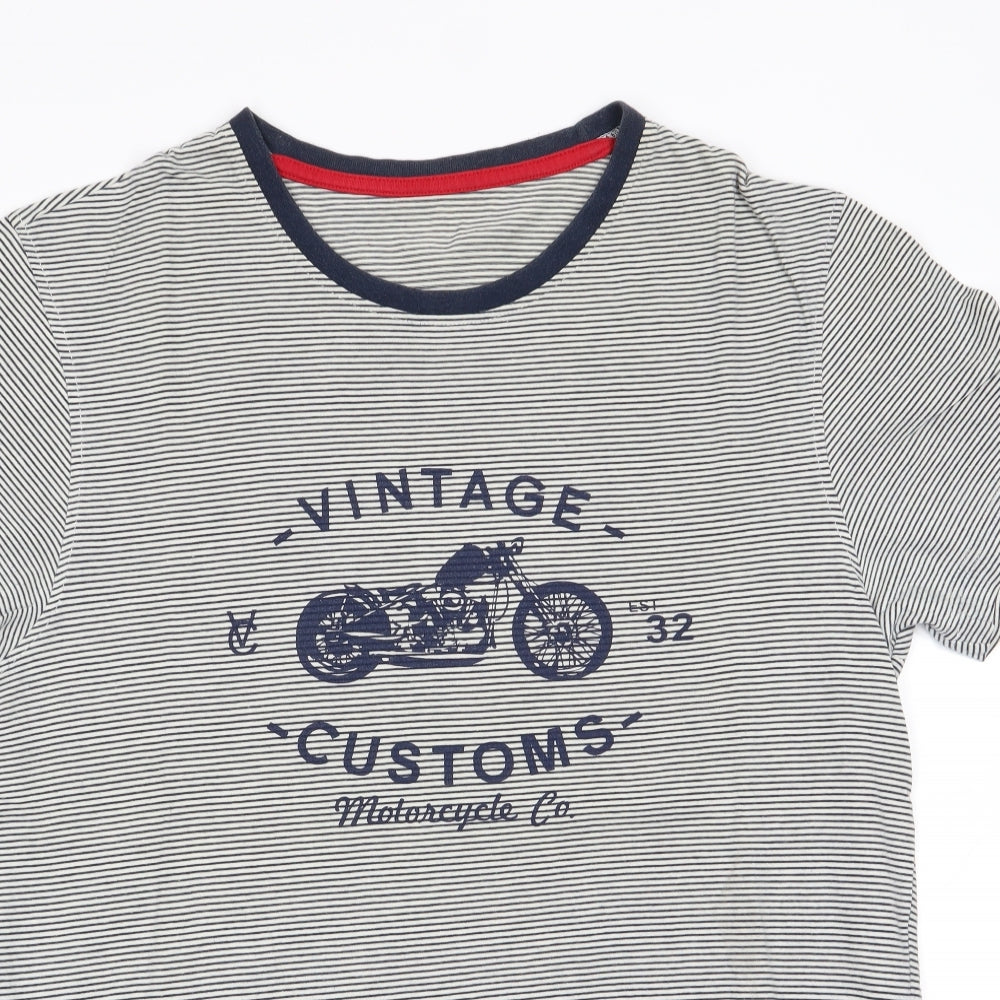 Florence and Fred Mens Blue Striped   Pyjama Top Size S  - Motorcycle