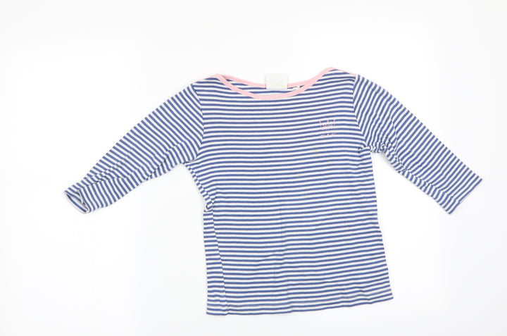 Kite Girls Blue Striped Basic T-Shirt Size 9 Years - Cat Face