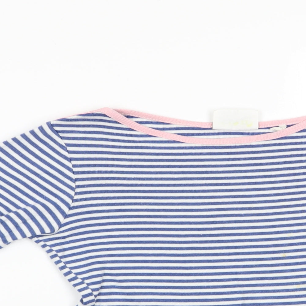 Kite Girls Blue Striped  Basic T-Shirt Size 9 Years  - Cat Face