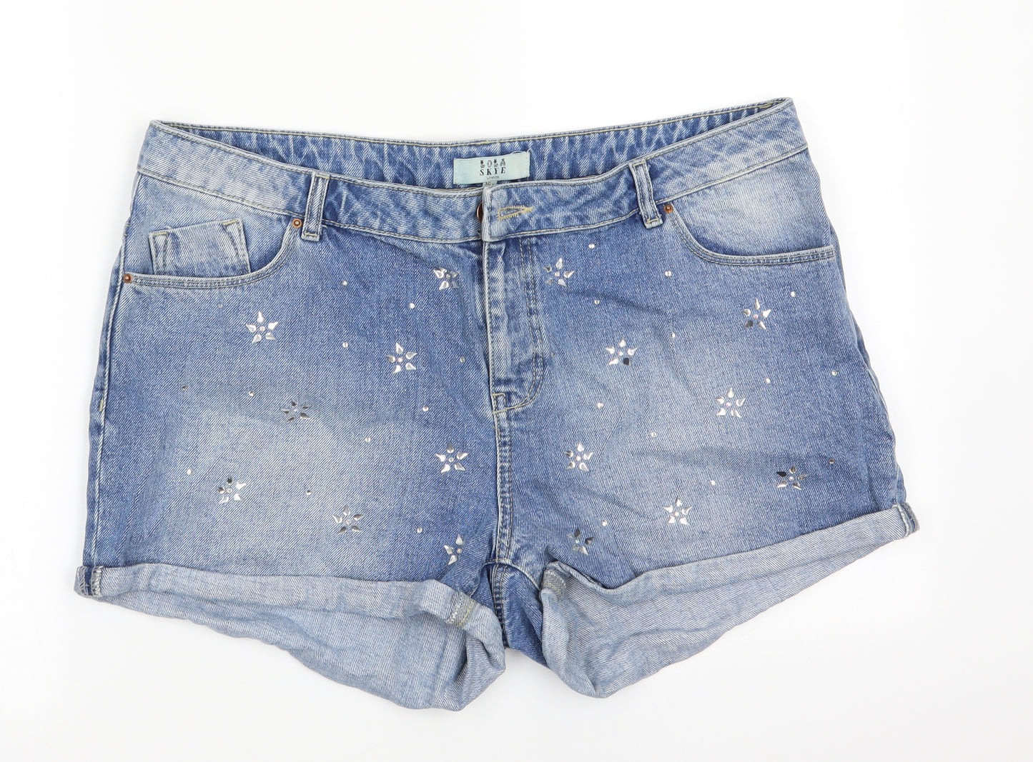 Lola Style Womens Blue Floral  Hot Pants Shorts Size 16 - Daisies