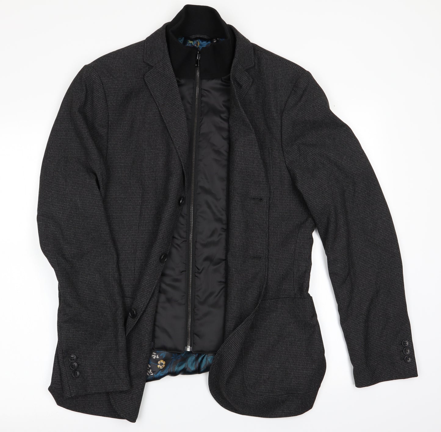 Next Tailoring Mens Grey Houndstooth  Jacket Sport Coat Size 40  - Mock Bodywarmer