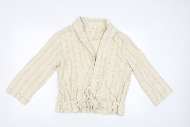My Sunday Morning Womens Beige Striped Jacket Blazer Size M