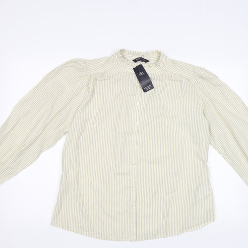 M&S Womens Ivory Striped  Basic Button-Up Size 12