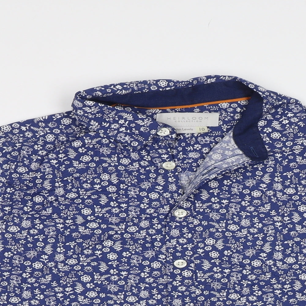 John Lewis Girls Blue Floral  Basic Button-Up Size 10 Years