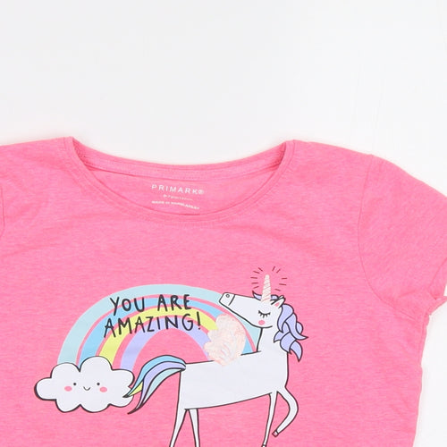 Primark Girls Pink   Basic T-Shirt Size 6-7 Years  - Unicorn