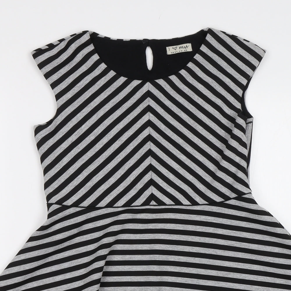 NEXT Girls Grey Striped  Fit & Flare  Size 10 Years