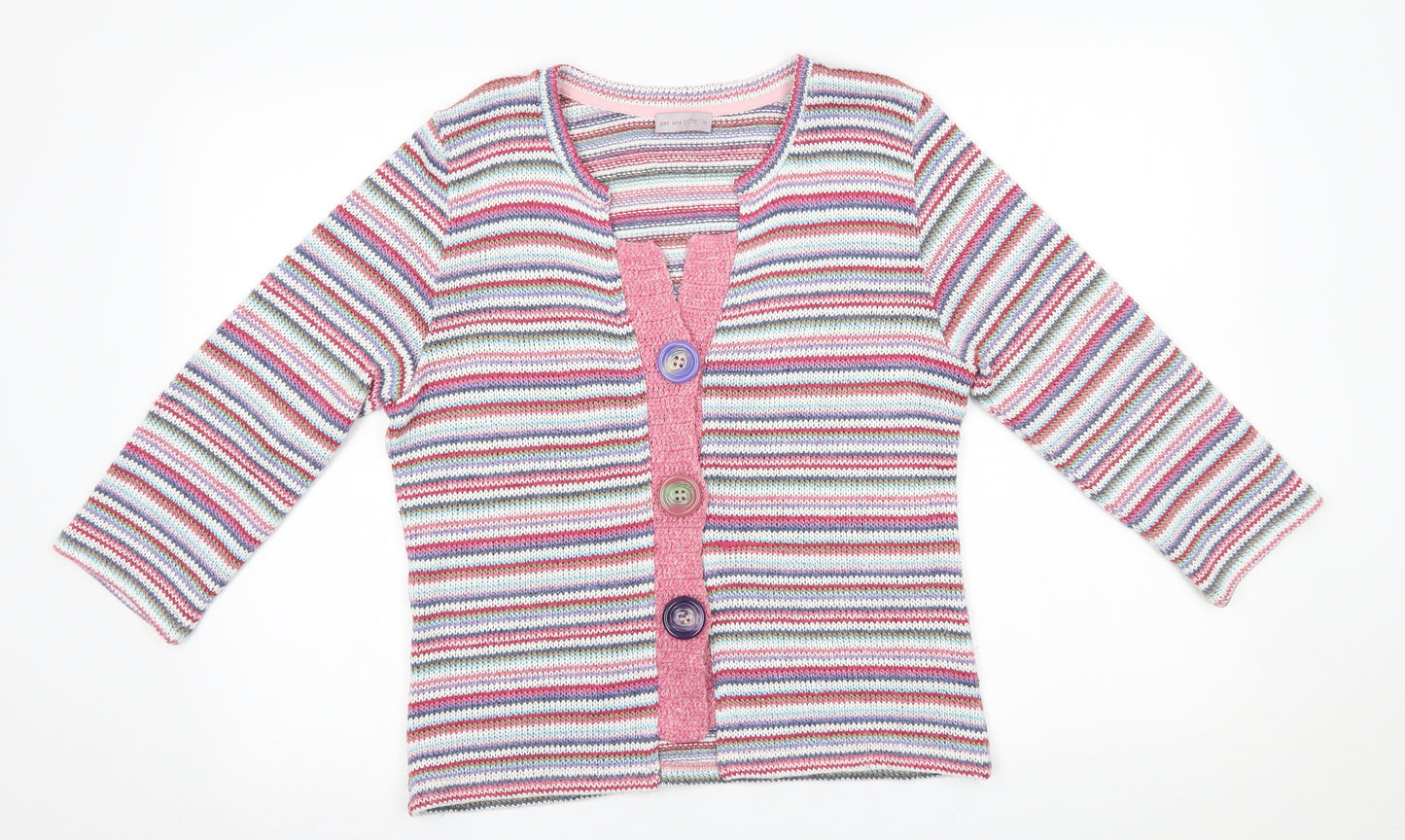 M&S Womens Multicoloured Striped  Cardigan Jumper Size M