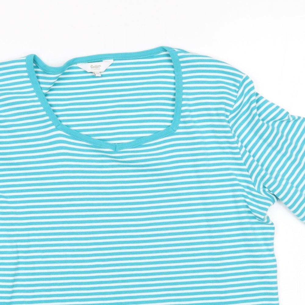 Cotton Traders Womens Blue Striped  Basic T-Shirt Size 12