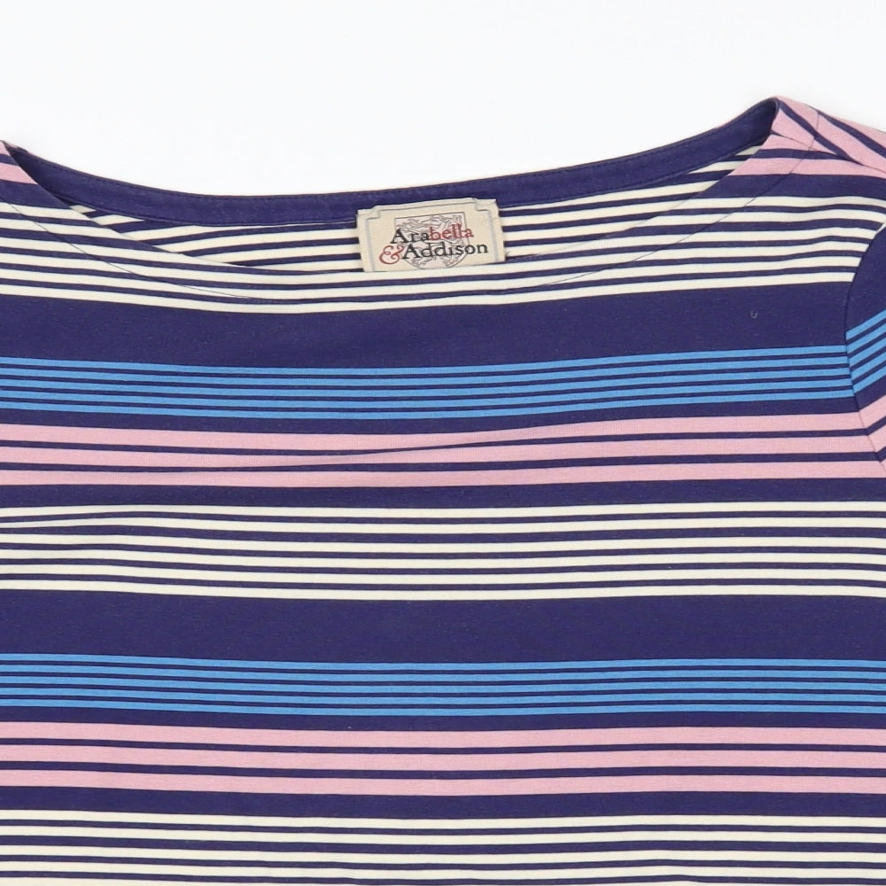 Arabella & Addison Womens Purple Striped  Basic T-Shirt Size 14
