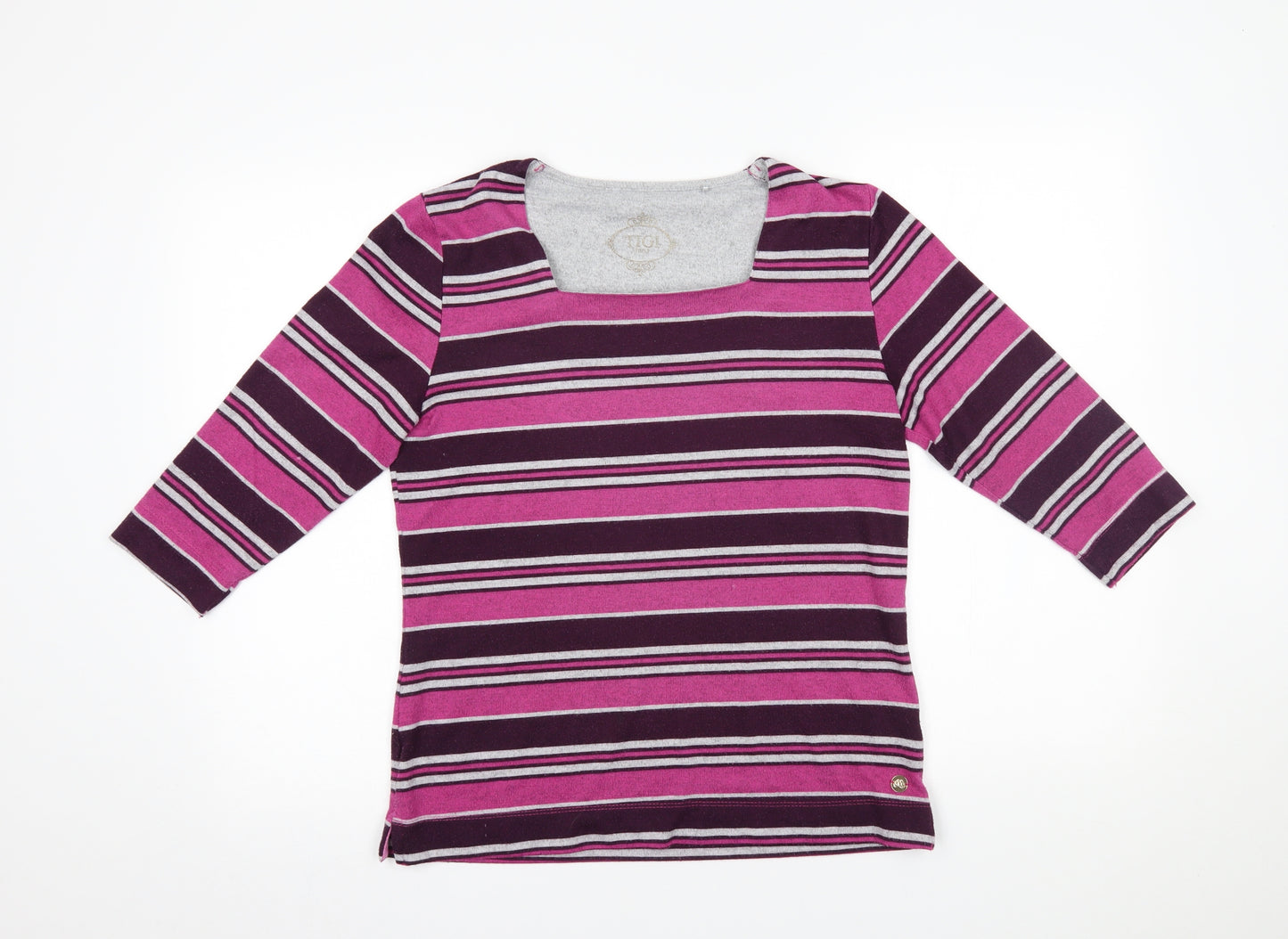tigi Womens Purple Striped  Basic T-Shirt Size 10