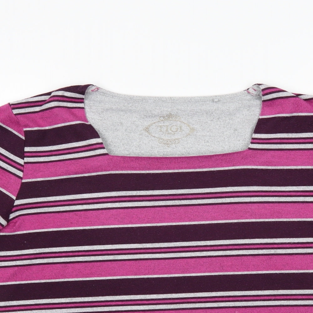 tigi Womens Purple Striped  Basic T-Shirt Size 10