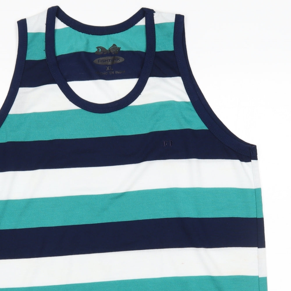 fishtank Mens Blue Striped  Basic Tank Size XL