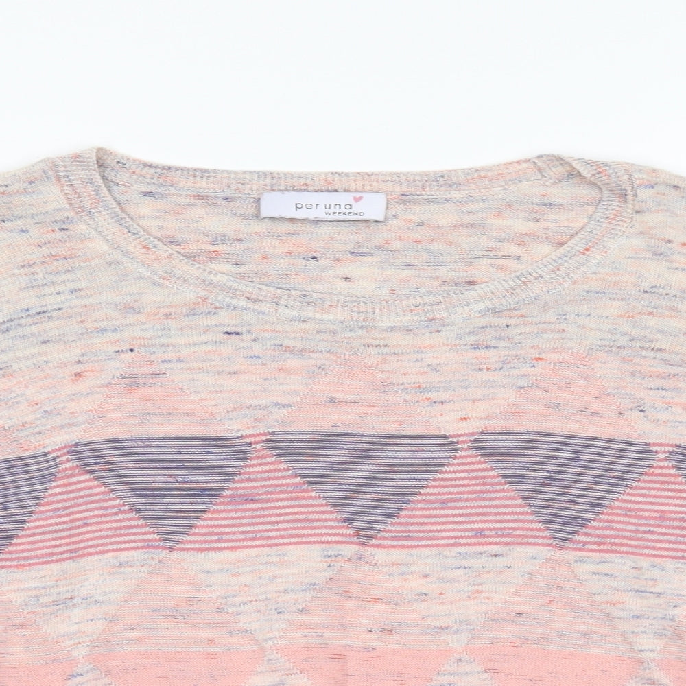 M&S Womens Beige Argyle/Diamond  Pullover Jumper Size 14