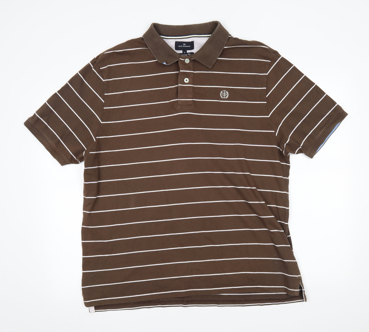 M&S Mens Brown Striped   Polo Size XL