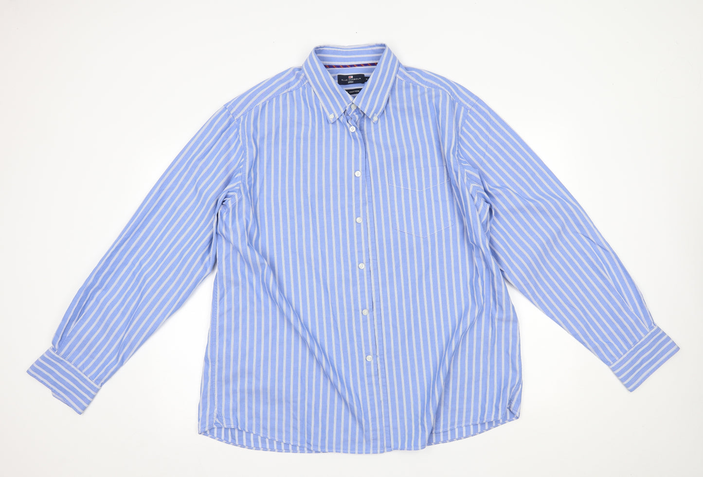 M&S Mens Blue Striped   Dress Shirt Size XL