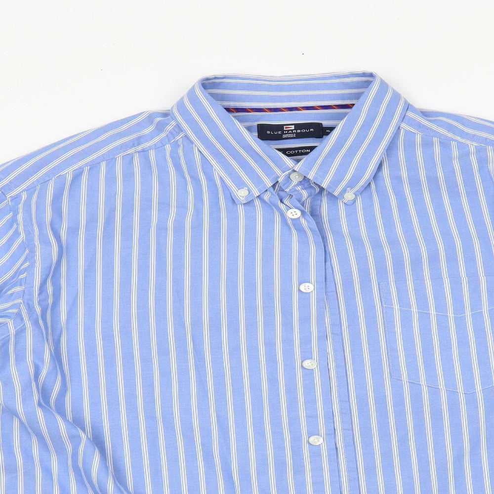 M&S Mens Blue Striped   Dress Shirt Size XL