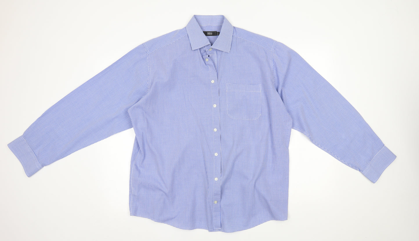 M&S Mens Blue Check   Dress Shirt Size 16