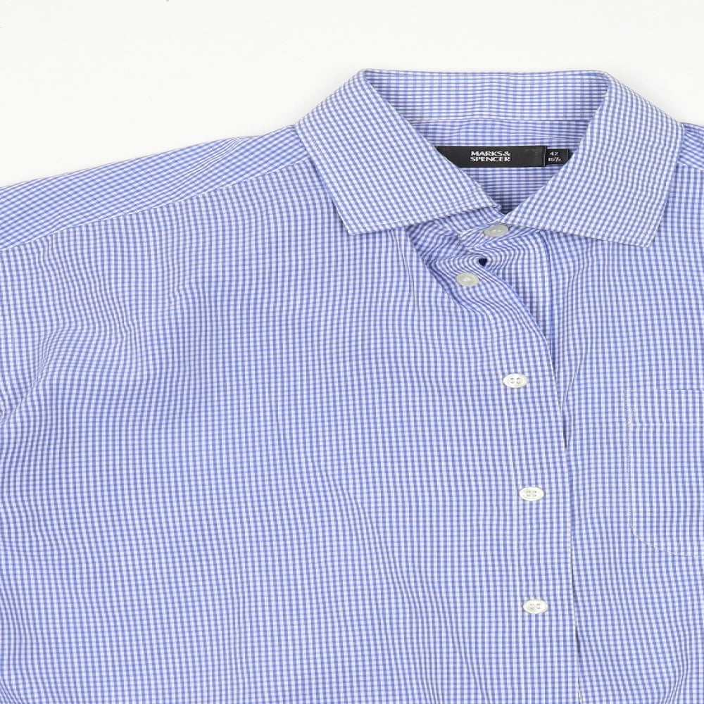 M&S Mens Blue Check   Dress Shirt Size 16