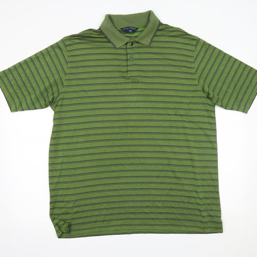 M&S Mens Green Striped   Polo Size XL