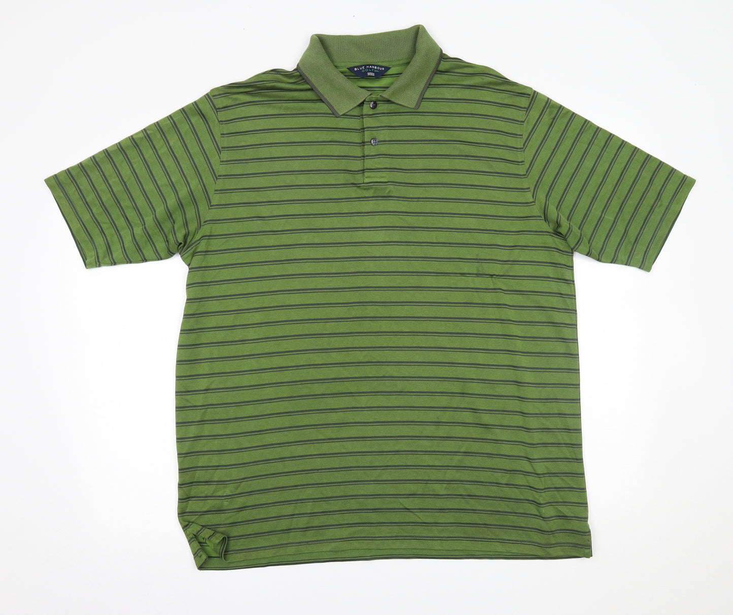 M&S Mens Green Striped   Polo Size XL