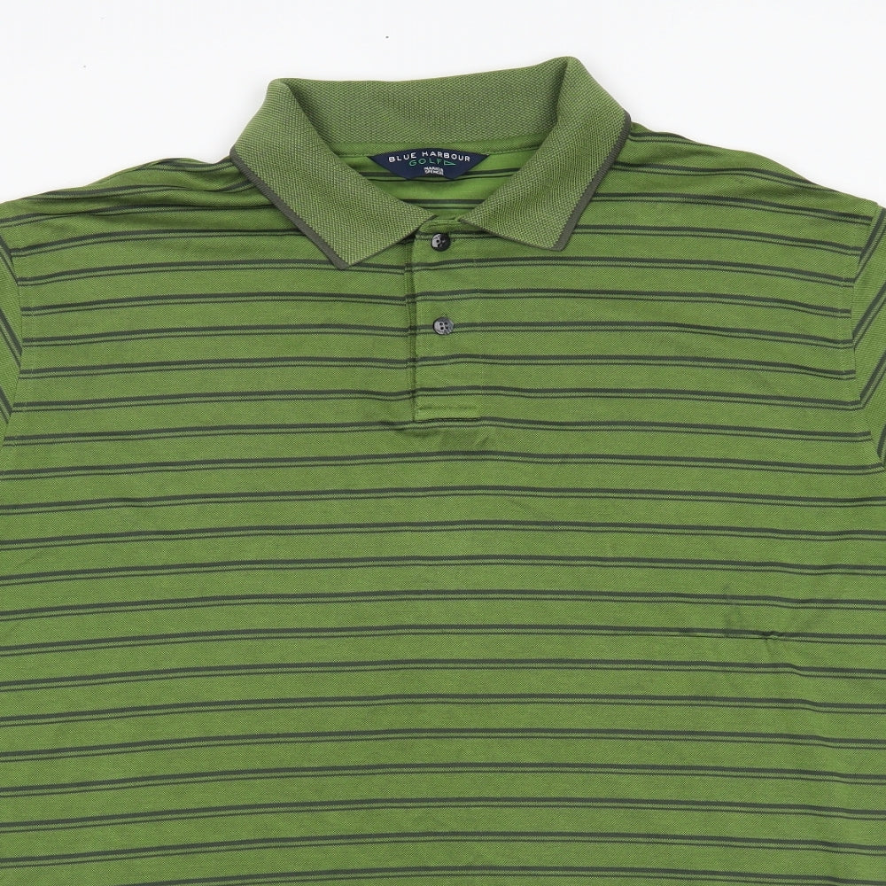 M&S Mens Green Striped   Polo Size XL