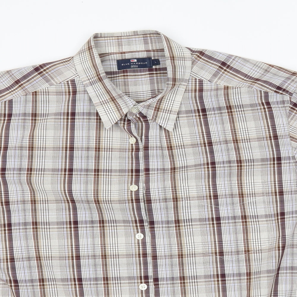 M&S Mens Brown Plaid   Button-Up Size XL