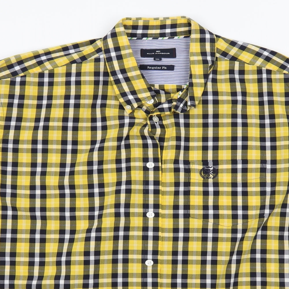 M&S Mens Yellow Plaid   Button-Up Size 2XL