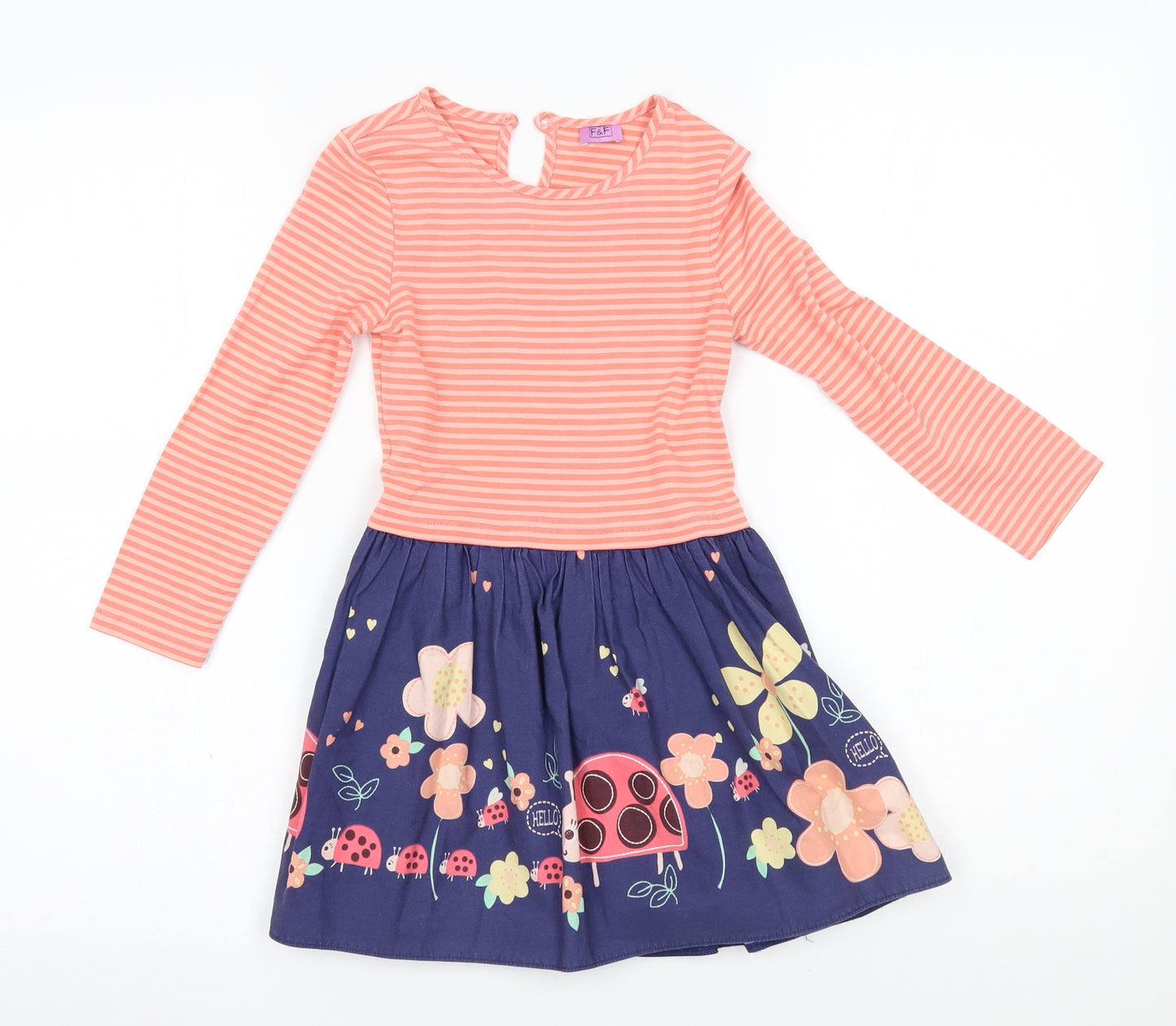 F&F Girls Pink Striped  T-Shirt Dress  Size 4-5 Years