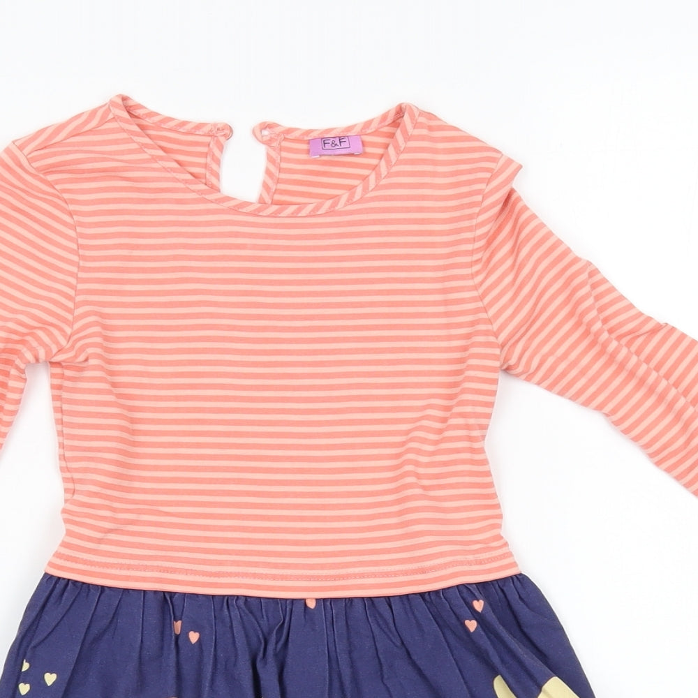 F&F Girls Pink Striped  T-Shirt Dress  Size 4-5 Years