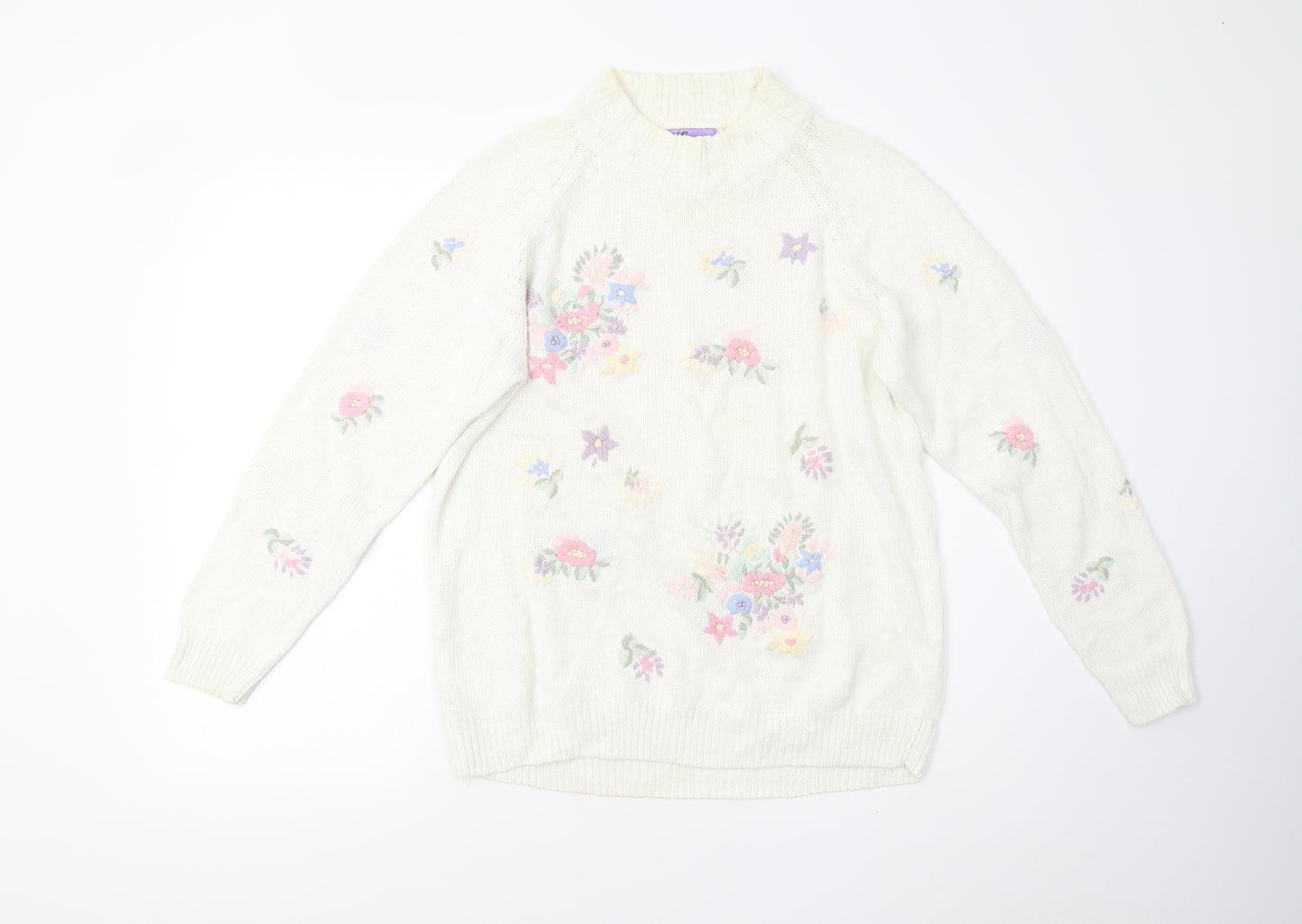 HONEY Womens Ivory Floral Knit Pullover Jumper Size M