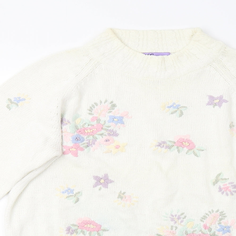 HONEY Womens Ivory Floral Knit Pullover Jumper Size M