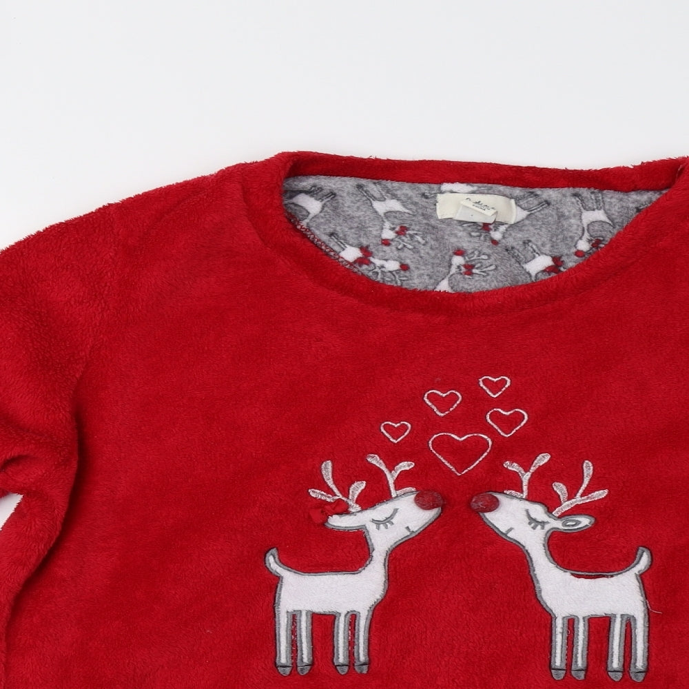 Primark Womens Red Solid Fleece Top Pyjama Top Size 14  - Reindeer