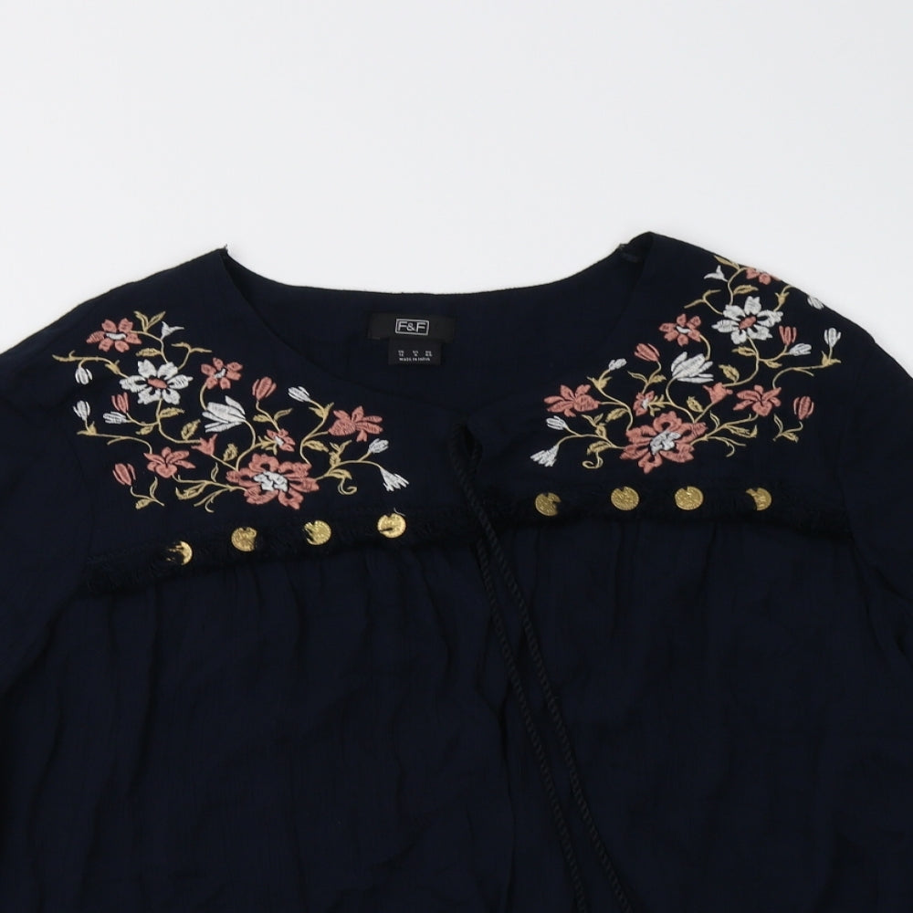 F&F Womens Blue Floral  Basic Blouse Size 12