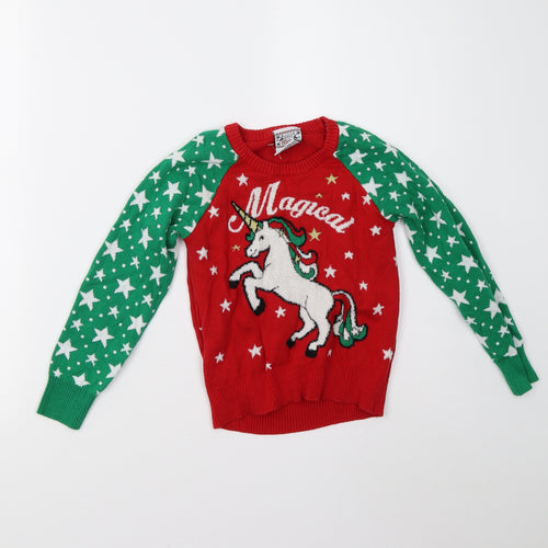 Well Worn Girls Red  Knit Pullover Jumper Size 4-5 Years  - Unicorn