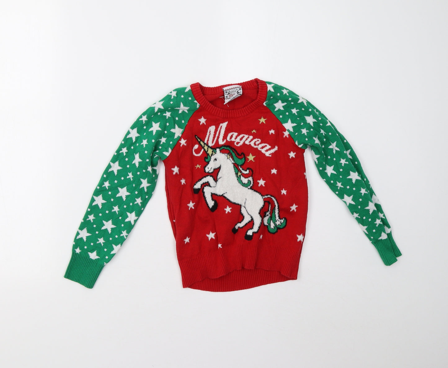 Well Worn Girls Red  Knit Pullover Jumper Size 4-5 Years  - Unicorn