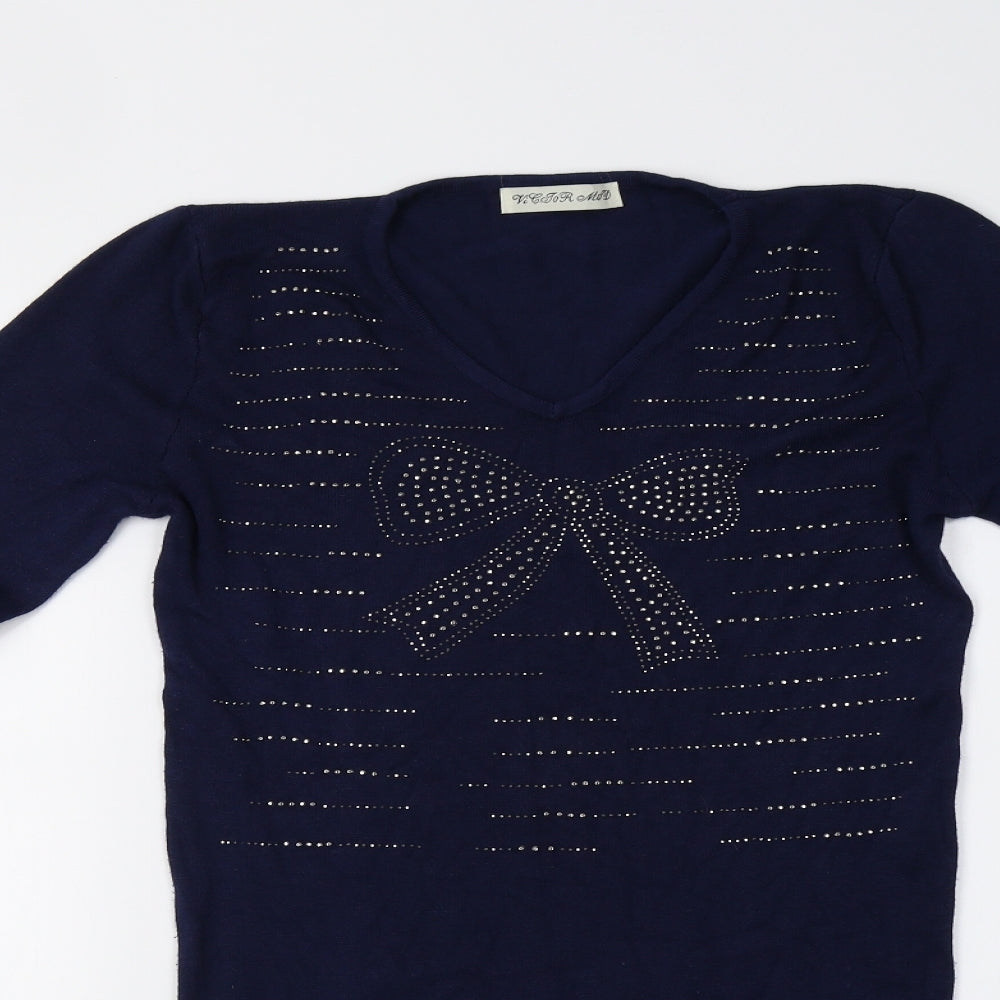 Victor Mod Womens Blue  Knit Pullover Jumper Size S